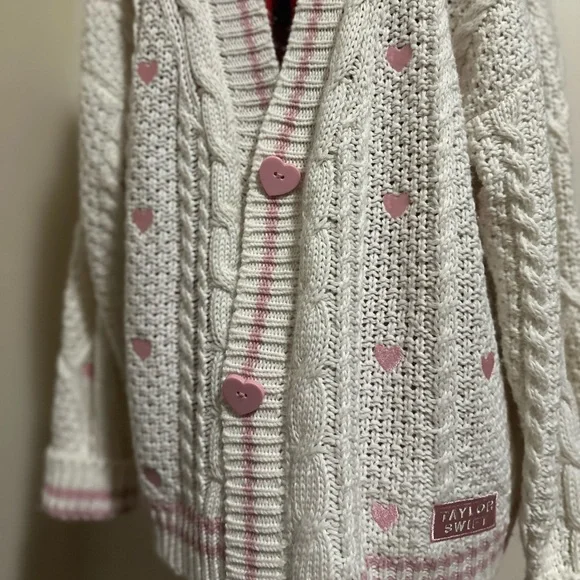 Taylor Swift Lover White and Pink Knit Cardigan - Picture 2 of 4
